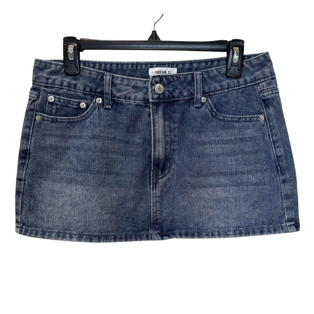 Forever 21 Denim Blue Jean Mini Skirt Bow Design Women Size 10